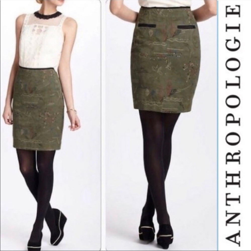 Anthropologie Embroidered Pencil Skirt